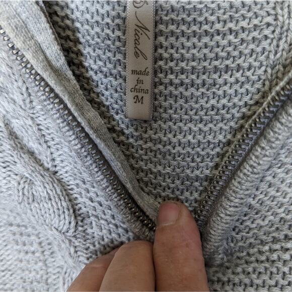 Leo & Nicole intarsia sweater multi knit quarter zip gray black stripe Medium - Picture 4 of 8